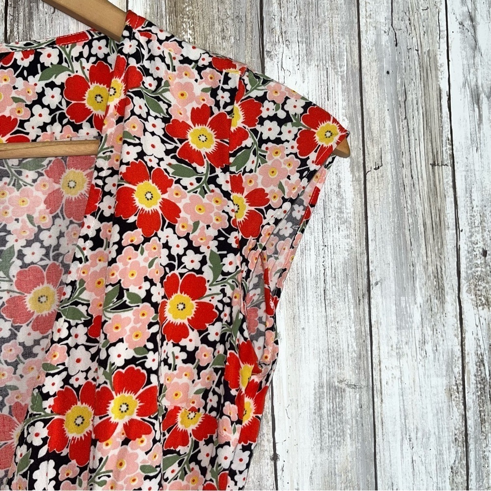 J.Crew Floral Wrap Midi Dress XXS Red Orange V Neck Summer Vacation Dress - Picture 8 of 9